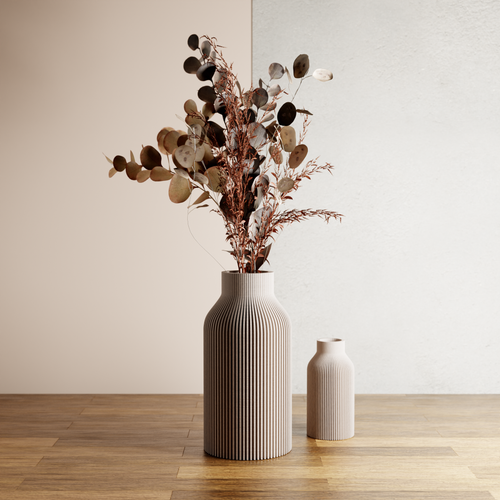 BOTTLE-vaas | Moderne keramiek: Gedempt wit / 3-delige set / Met inzetstuk