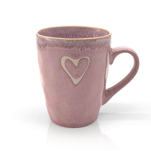 Steengoed mok met handvat en hartmotief in roze