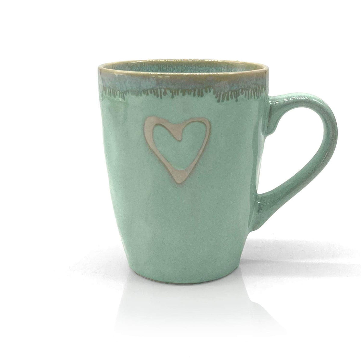Steengoed mok met handvat en hartmotief, turquoise