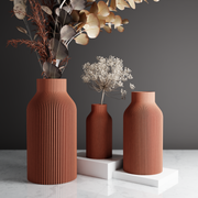BOTTLE-vaas | Moderne keramiek: Natuurlijk hout / 3-delige set / Met inzetstuk