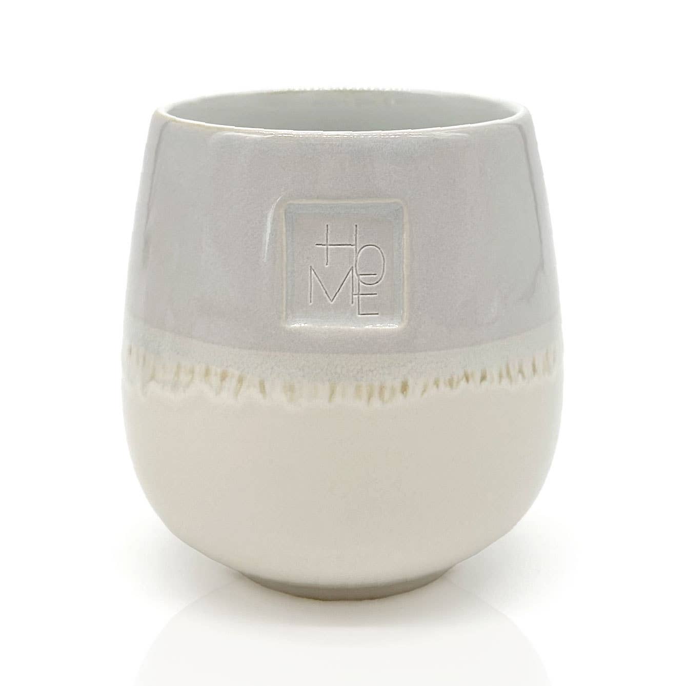 Geglazuurde mok zonder handvat, grijs met Home-motief