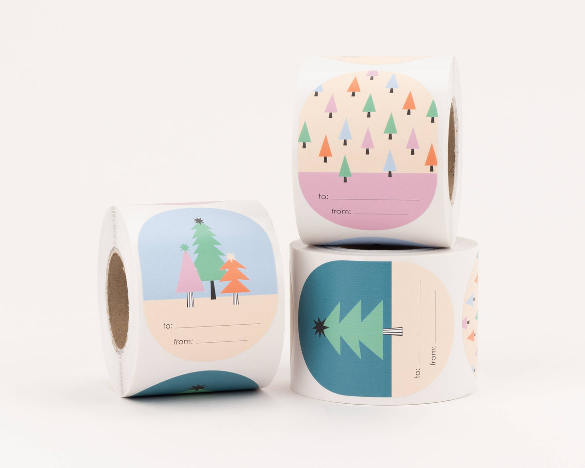 Sticker kerstboom, Voor... / Van... (Petrol/Blauw/Roze): 55mm