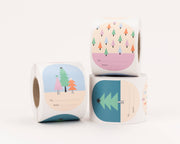Sticker kerstboom, Voor... / Van... (Petrol/Blauw/Roze): 55mm