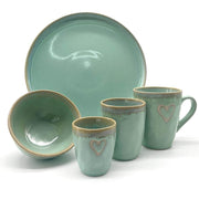 Steengoed mok met handvat en hartmotief, turquoise