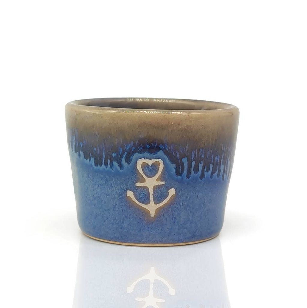 Steengoed eierdop "Anker" blauw