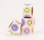 Smiley-sticker, lila / geel / oranje / roze