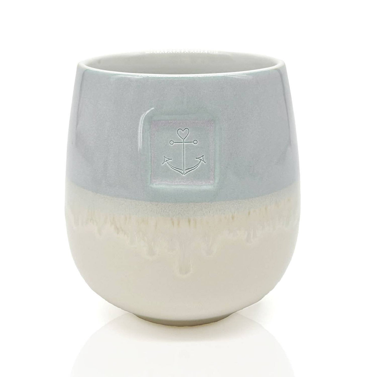 Mea-Living geglazuurde mok zonder oortje met blauw ankerpatroon