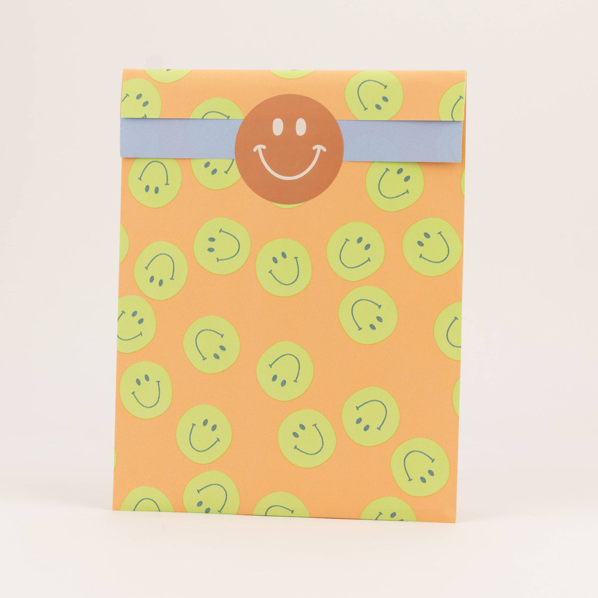 Papieren zakken Smiley, Oranje / Groen: Mini (7cm × 15cm)