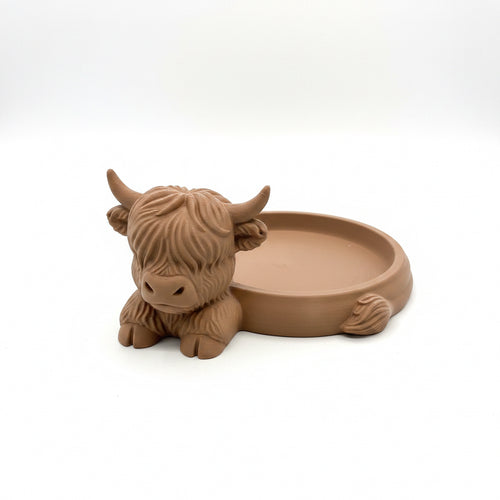 3D geprinte hooglander met bordje
