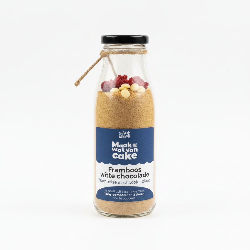 cakemix in een fles framboos witte chocolade