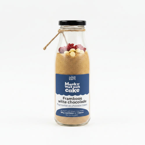 cakemix in een fles framboos witte chocolade