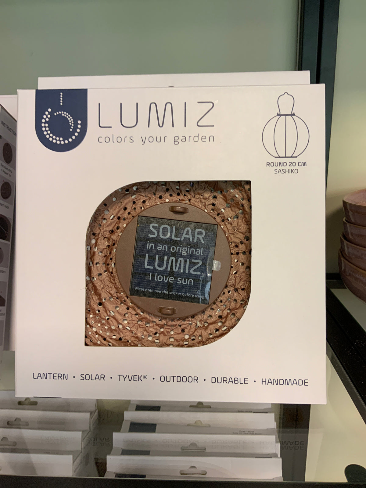 Lumiz Solar Lampion Rond Sashiko - 20cm - Mocha Mousse