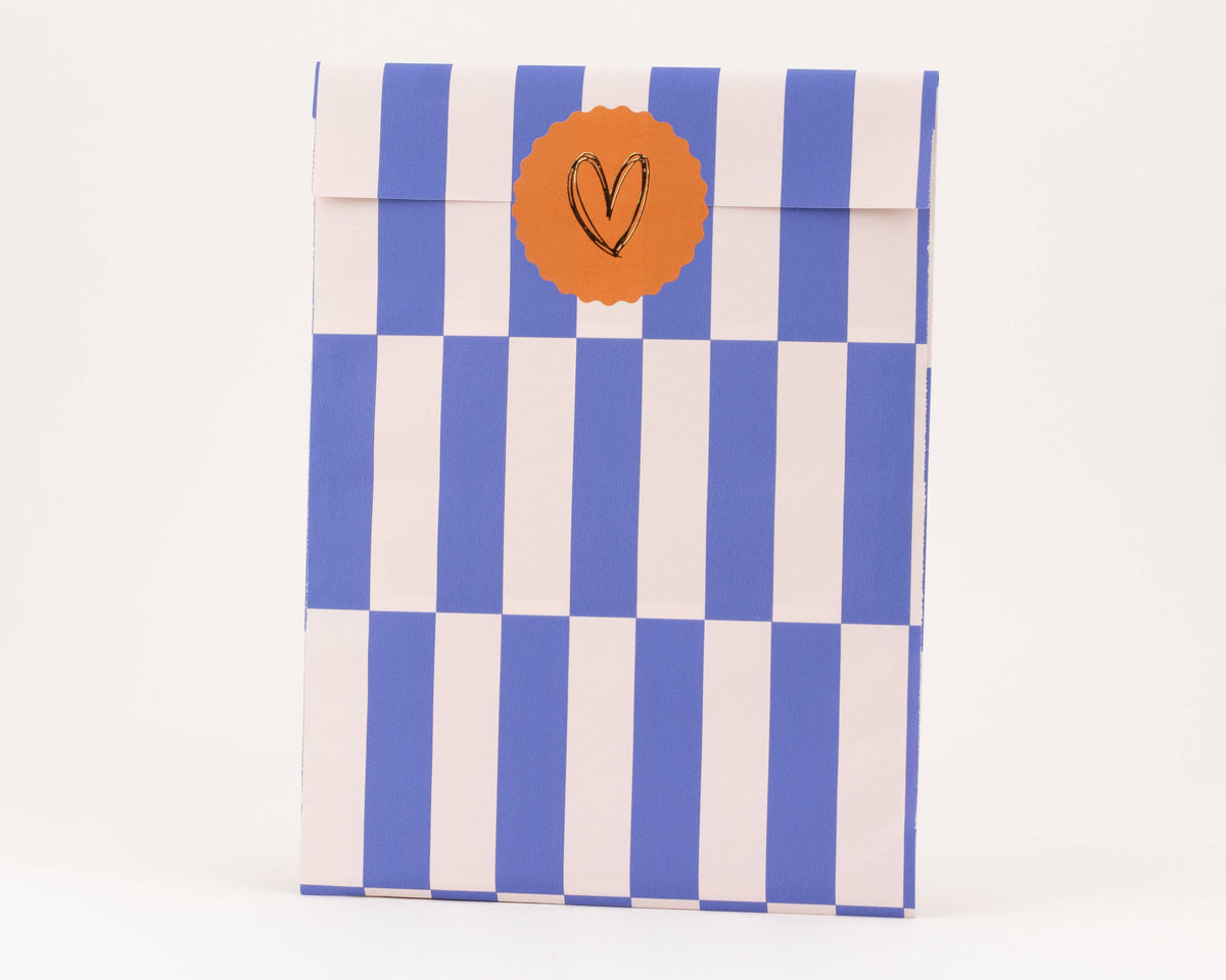 Papieren zakken Bold Stripes, blauw / ivoor: Groot (17x27cm)