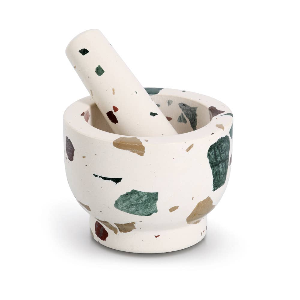 Vijzel en stamper set van terrazzo
