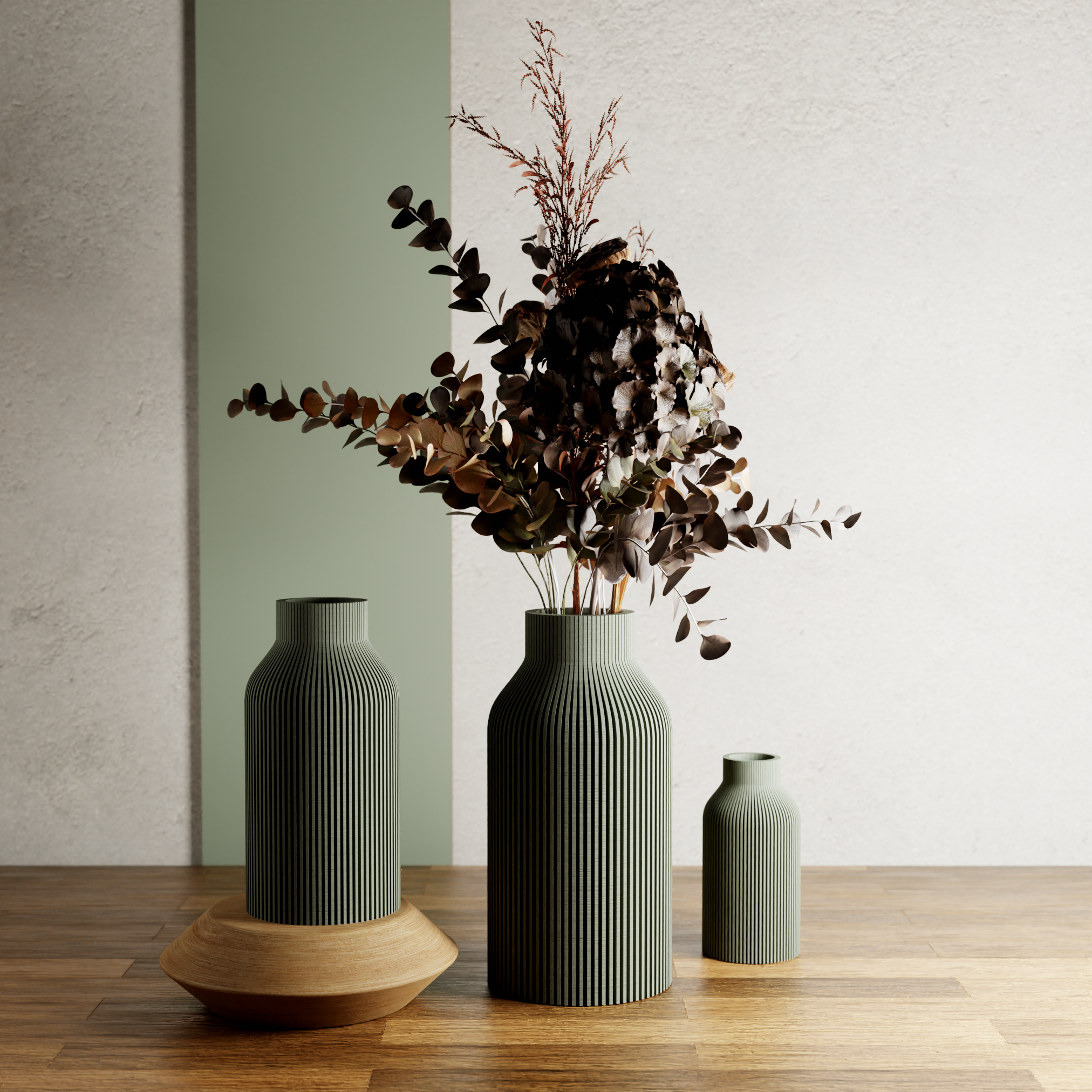 BOTTLE-vaas | Moderne keramiek: Gedempt wit / 3-delige set / Met inzetstuk