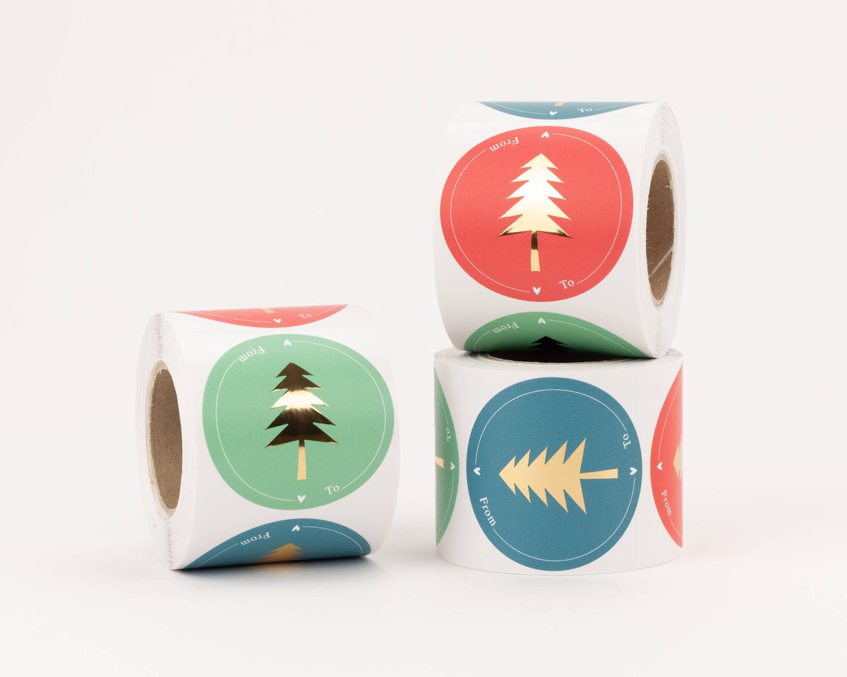 Sticker Dennenboom, Van... Naar... Rood/Groen/Petrol (Kerstmis): 55 mm